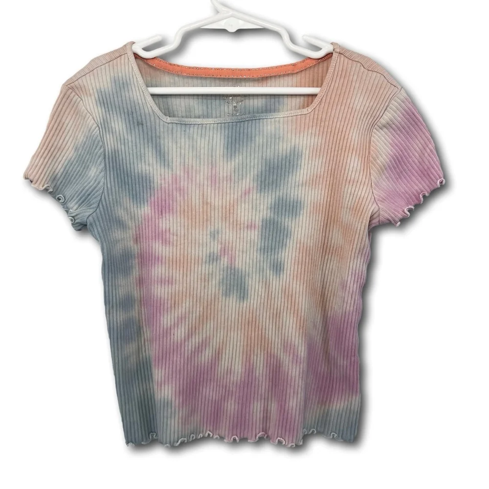 Justice Girls Tie Dye Shirt Size L 12-14 Square Neck Multicolored